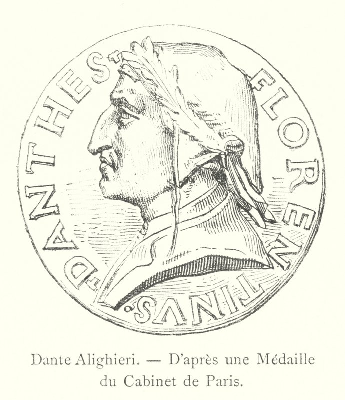 Dante Alighieri, efter en medalj av Paris kabinett (gravyr) av Italian School