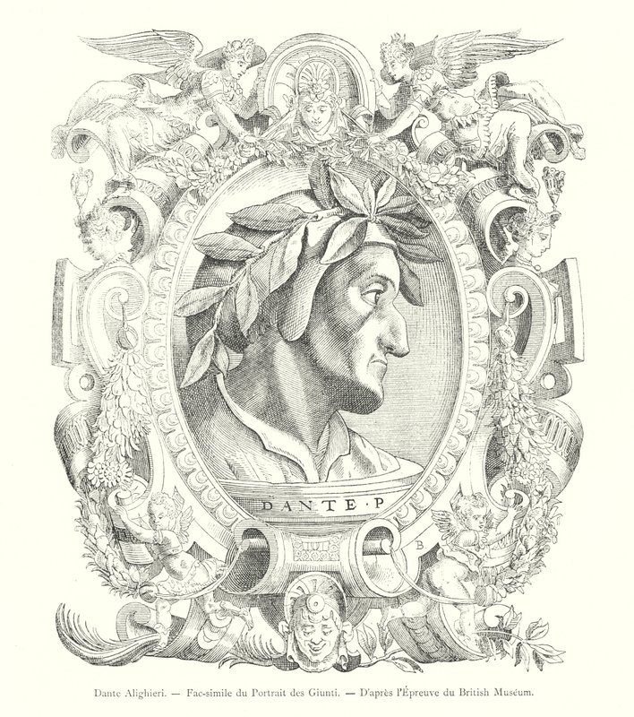 Dante Alighieri, faksimil av porträttet av Giunti, efter British Museum Print (gravyr) av Italian School