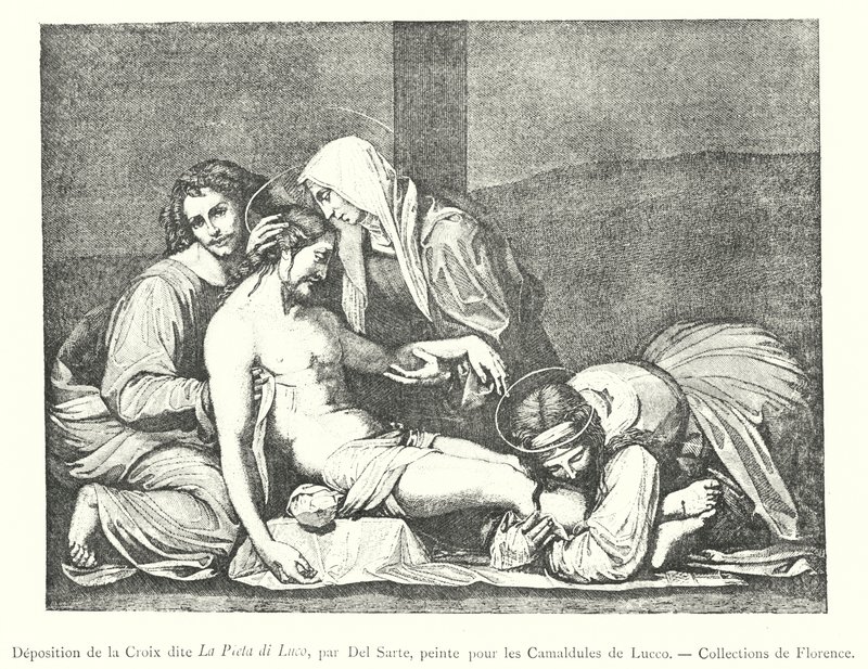 Avsättning av korset känd som La Pieta di Luco, av Del Sarte, målad för Camaldolese av Lucco, Florens samlingar (gravyr) av Italian School