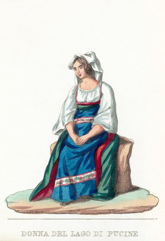 Donna Del Lago Di Fucine (färgad gravyr) av Italian School