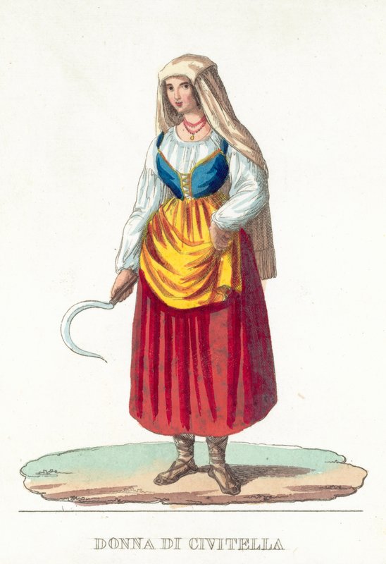 Donna Di Civitella (färgad gravyr) av Italian School