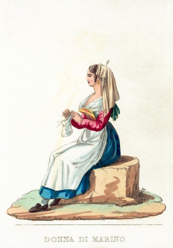 Donna Di Marino (färgad gravyr) av Italian School