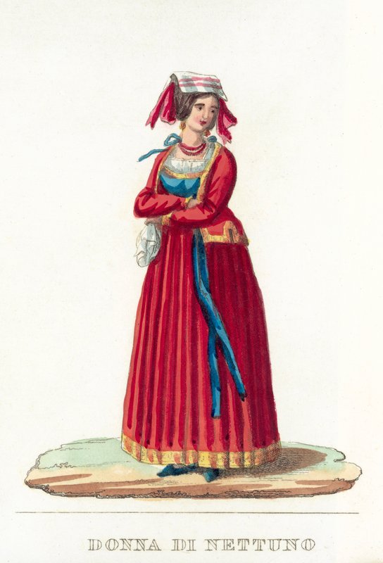 Kvinna från Neptunus (färgad gravyr) av Italian School