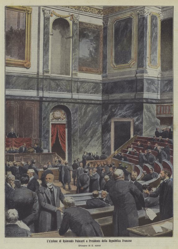 Valet av Raymond Poincare till Frankrikes president (färglitografi) av Italian School