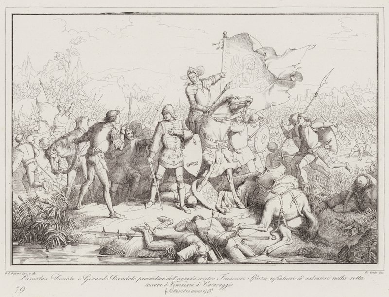 Ermolao Donato och Gerardo Dandolo övervakare av armén mot Francesco Sforza ... (gravyr) av Italian School