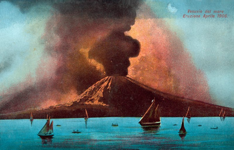 Vesuvius utbrott, april 1906 (färglitografi) av Italian School