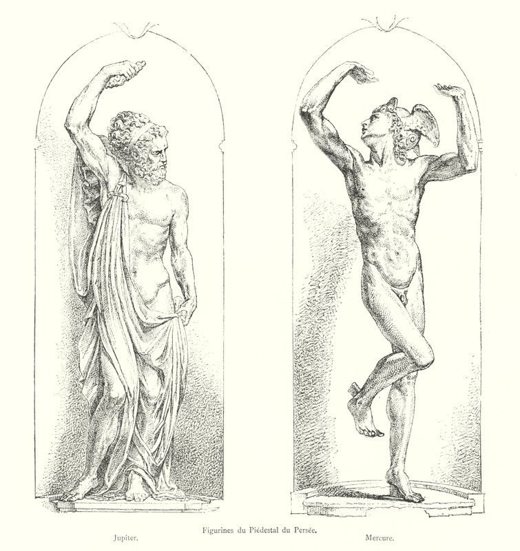 Persiska piedestalfigurer, Jupiter, Mercure (gravyr) av Italian School