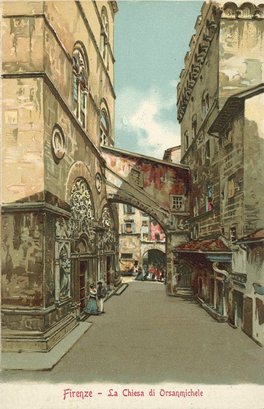 Florens, Italien, kyrkan Orsanmichele (färglitografi) av Italian School