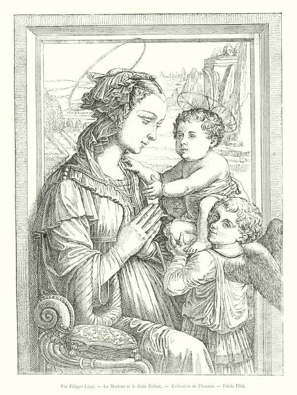 Fra Filippo Lippi, Madonnan och det gudomliga barnet, Florens samling, Palazzo Pitti (gravyr) av Italian School