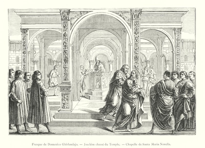 Fresk av Domenico Ghirlandajo, Jagar Joachim från templet, kapellet Santa Maria Novella (gravyr) av Italian School