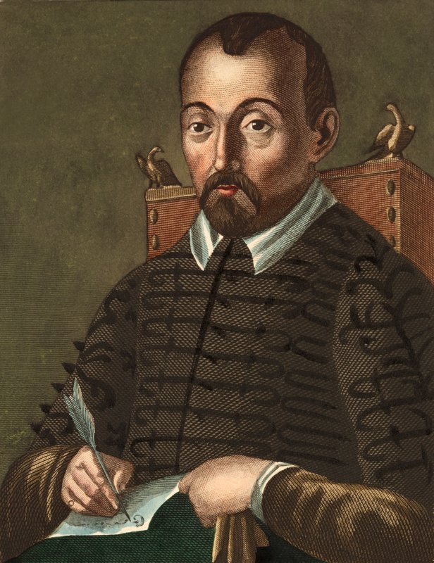 Giovanni Battista Guarini, italiensk diplomat, poet och dramatiker (färgad gravyr) av Italian School