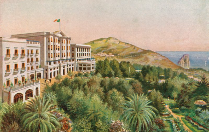 Grand Hotel Quisisana, Capri, Italien (färglitografi) av Italian School