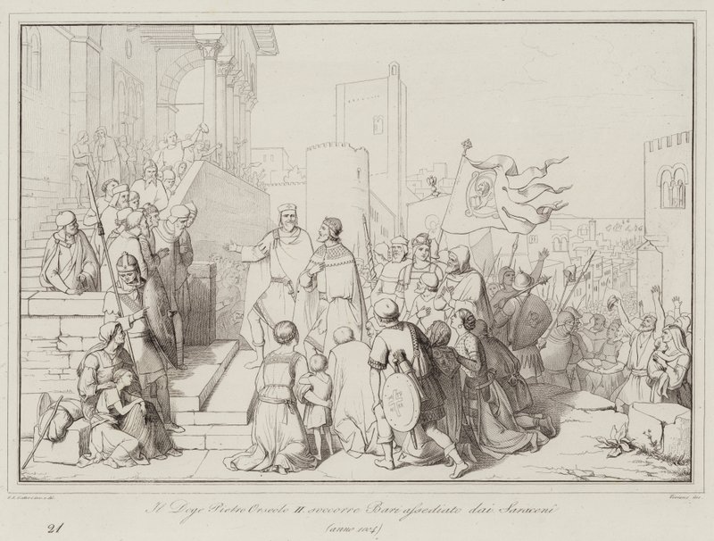 Doge Pietro Orseolo II hjälper Bari belägrad av saracenerna av Italian School
