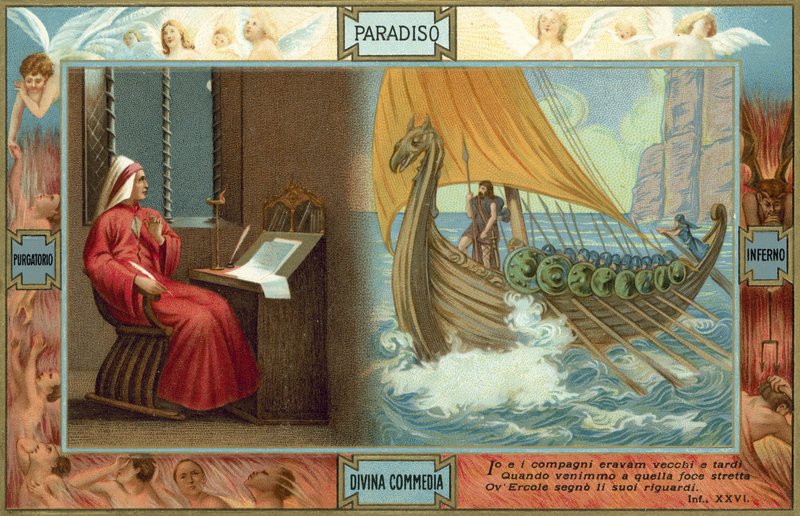 Illustration till Dantes Den gudomliga komedin (färglitografi) av Italian School