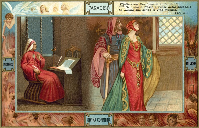 Illustration till Dantes Den gudomliga komedin (färglitografi) av Italian School