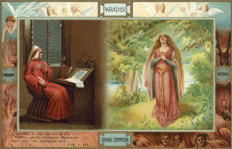 Illustration till Dantes Den gudomliga komedin (färglitografi) av Italian School