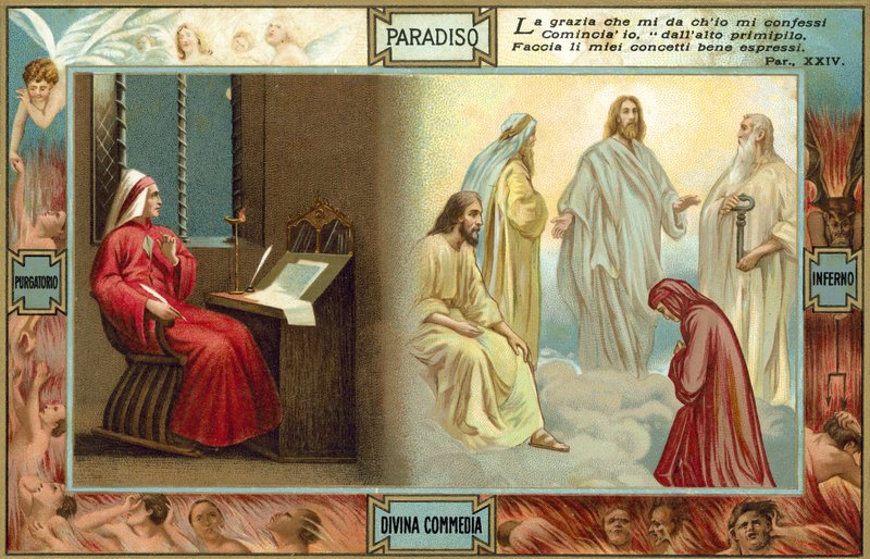 Illustration till Dantes Den gudomliga komedin (färglitografi) av Italian School
