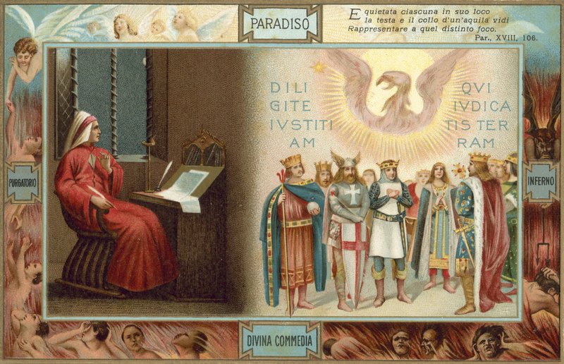 Illustration till Dantes Den gudomliga komedin (färglitografi) av Italian School