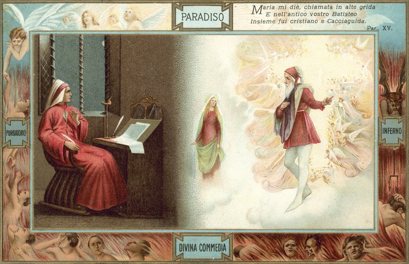Illustration till Dantes Den gudomliga komedin (färglitografi) av Italian School