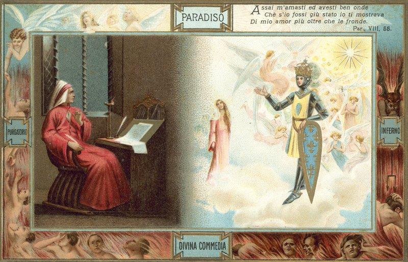 Illustration till Dantes Den gudomliga komedin (färglitografi) av Italian School