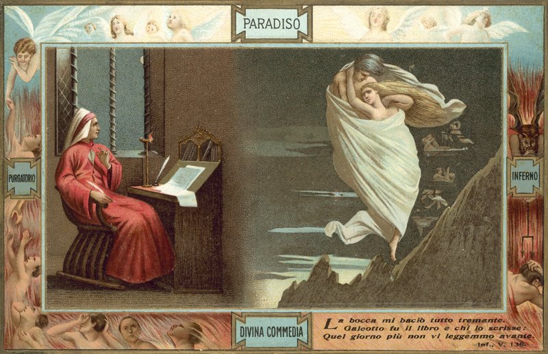 Illustration till Dantes Den gudomliga komedin (färglitografi) av Italian School