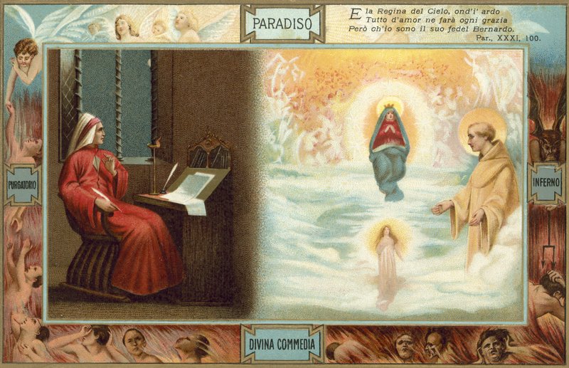 Illustration till Dantes Den gudomliga komedin (färglitografi) av Italian School