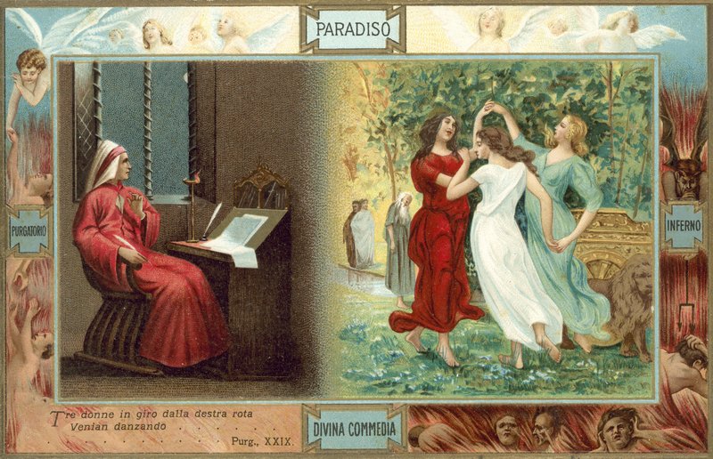 Illustration till Dantes Den gudomliga komedin (färglitografi) av Italian School