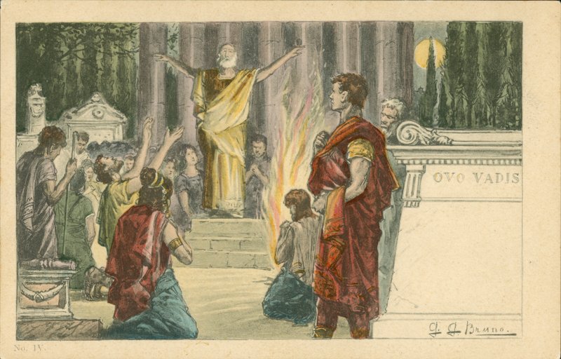 Illustration till romanen Quo Vadis av Henryk Sienkiewicz (färglitografi) av Italian School
