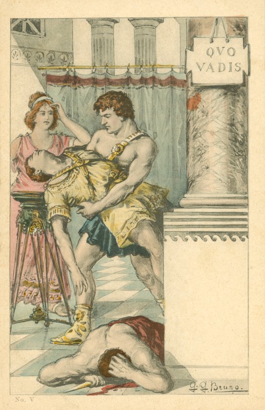 Illustration till romanen Quo Vadis av Henryk Sienkiewicz (färglitografi) av Italian School