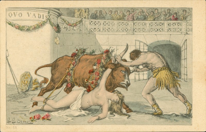 Illustration till romanen Quo Vadis av Henryk Sienkiewicz (färglitografi) av Italian School