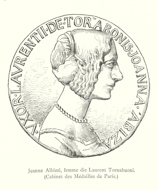 Jeanne Albizzi, fru till Laurent Tornabuoni, Cabinet des Medailles de Paris (gravyr) av Italian School