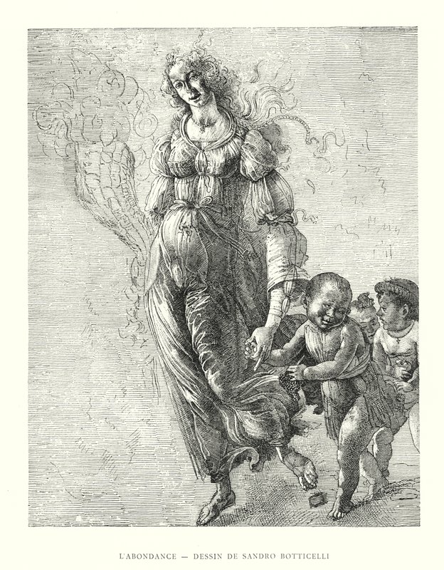 Överflöd, teckning av Sandro Botticelli (gravyr) av Italian School