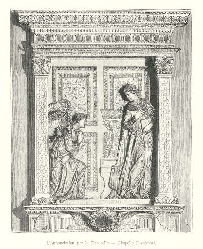 Bebådelsen, av Donatello, Cavalcanti Chapel (gravyr) av Italian School