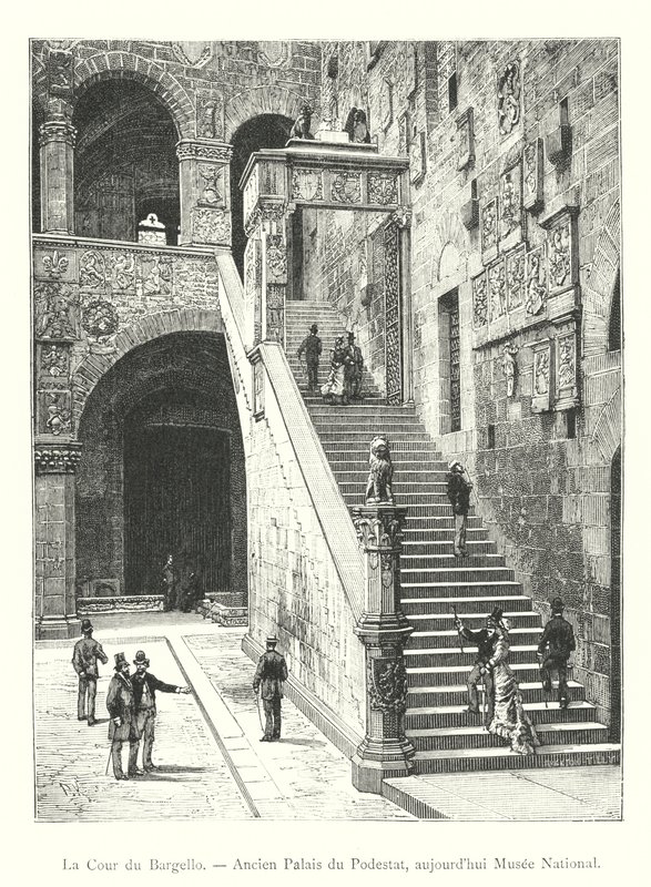 Court of Bargello, tidigare palats i Podestà, idag Nationalmuseum (gravyr) av Italian School