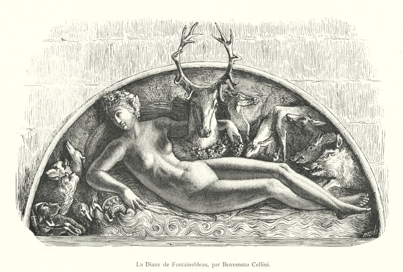 Diana av Fontainebleau, av Benvenuto Cellini (gravyr) av Italian School