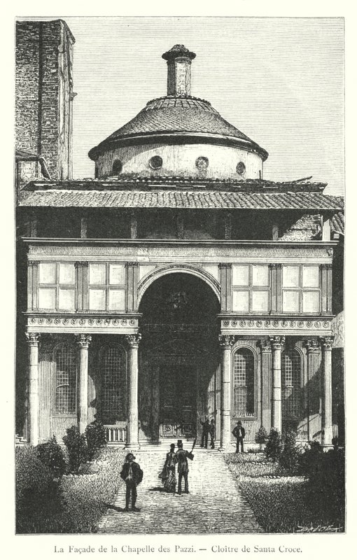 Fasaden på kapellet i Pazzi, klostret Santa Croce (gravyr) av Italian School