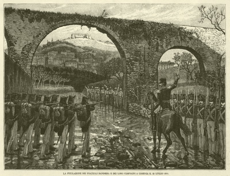 Skjutningen av flaggbröderna och deras följeslagare i Cosenza den 25 juli 1844 (gravyr) av Italian School