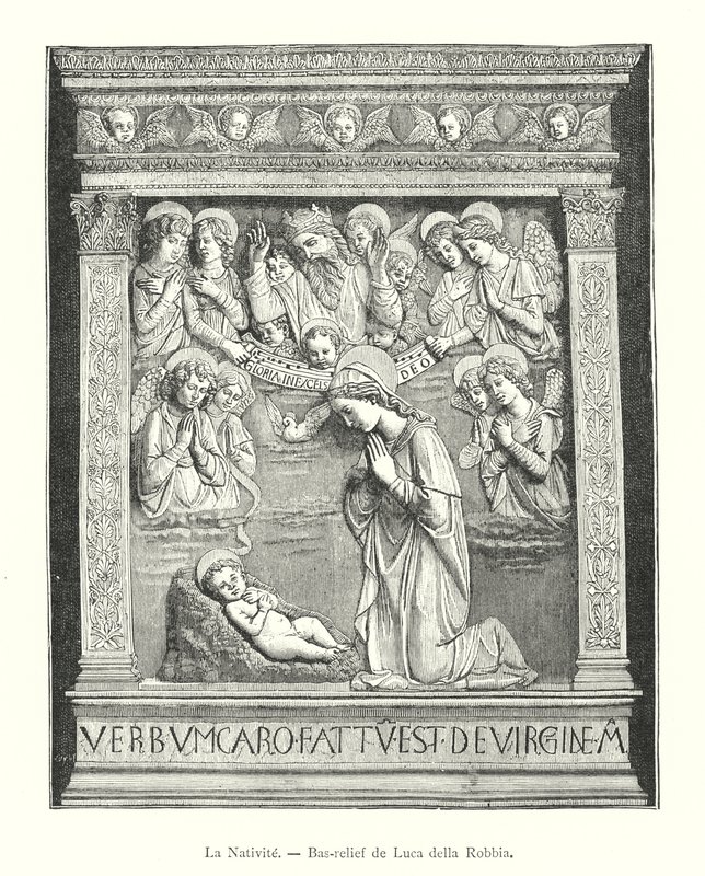 La Nativite, basrelief av Luca della Robbia (gravyr) av Italian School