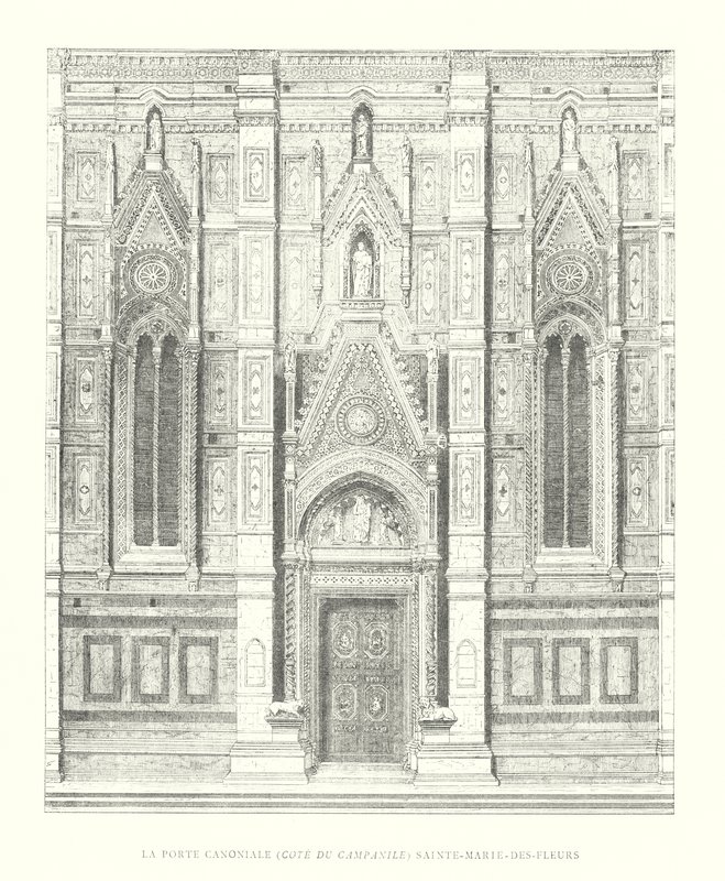 Kanoniska porten, Cote du Campanile, Sainte-Marie-des-Fleurs (gravyr) av Italian School