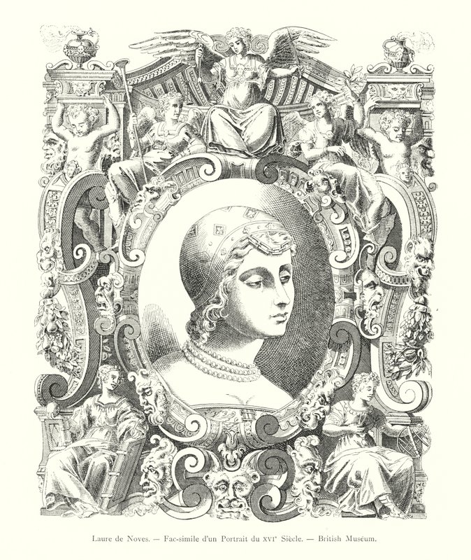 Laure de Noves, faksimil av ett 1500-talsporträtt, British Museum (gravyr) av Italian School