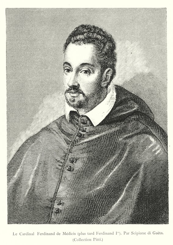 Le Cardinal Ferdinand de Medici, plus sen Ferdinand Ier, Par Scipione di Gaeta, Collection Pitti (gravyr) av Italian School