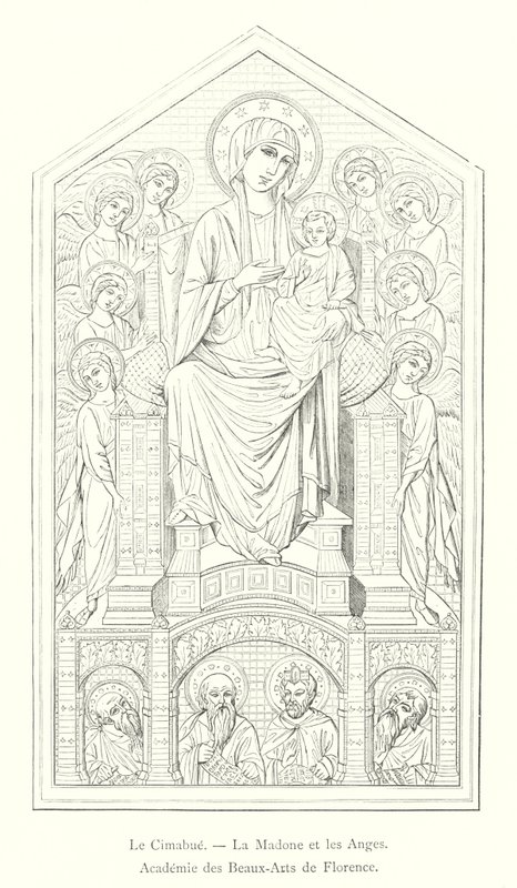Cimabue, Madonnan och änglarna, Academy of Fine Arts i Florens (gravyr) av Italian School