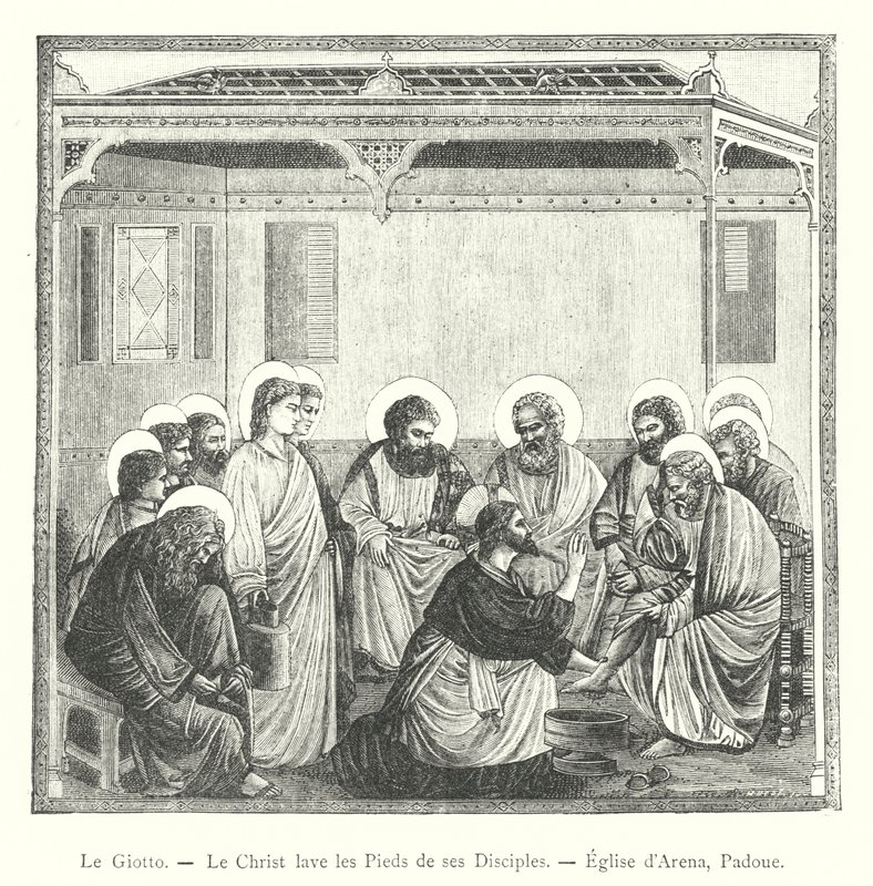 Le Giotto, Kristus som tvättar sina lärjungars fötter, Arenakyrkan, Padua (gravyr) av Italian School