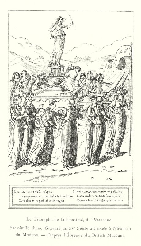 Kyskhetens triumf, av Petrarch, faksimil av en gravyr från 1400-talet tillskriven Nicoletto da Modena, efter British Museum Print (gravyr) av Italian School