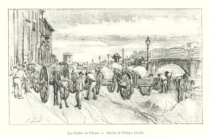 The Sands of the Arno, teckning av Filippo Liardo (gravyr) av Italian School