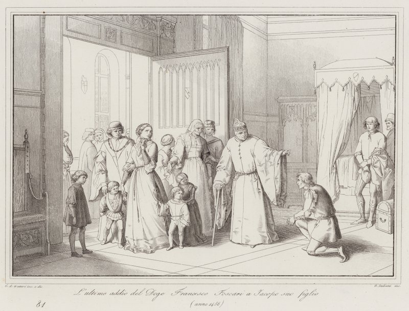 Doge Francesco Foscaris sista farväl till sin son Jacopo av Italian School