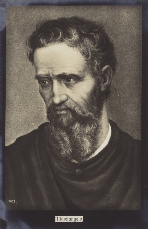 Michelangelo, italiensk skulptör, målare och arkitekt (litografi) av Italian School