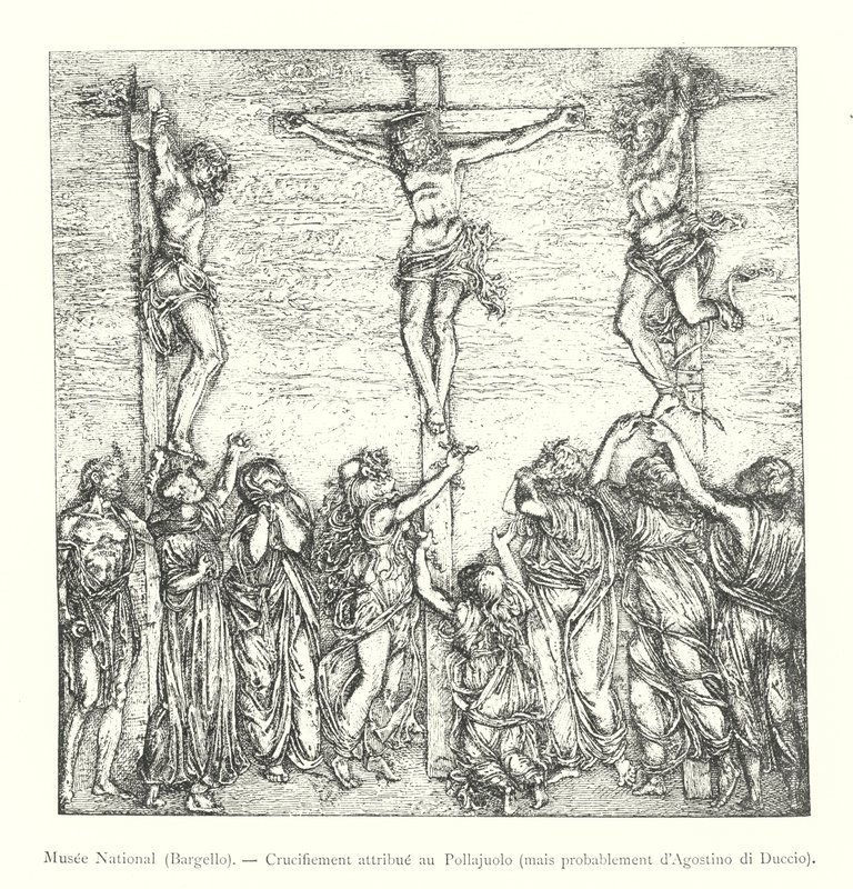 Nationalmuseet, Bargello, korsfästelse tillskriven Pollajuolo, men troligen av Agostino di Duccio (gravyr) av Italian School