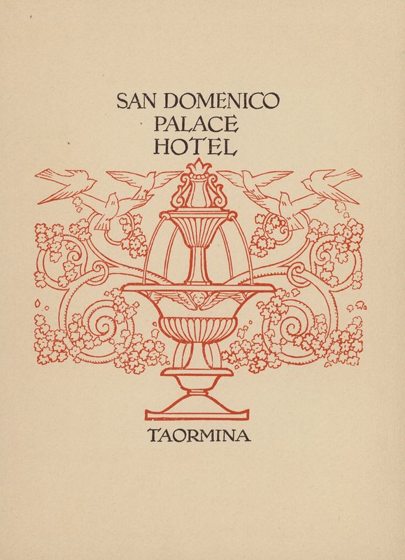 Sida ur broschyr för San Domenico Palace Hotel, Taormina (litografi) av Italian School