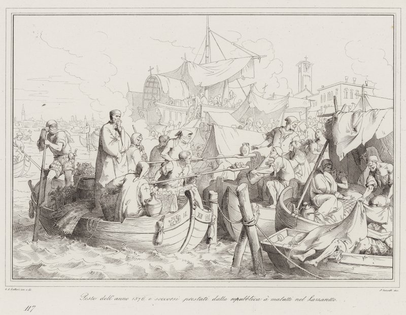 Årets pest 1576, och lättnad som tillhandahålls av republiken till de sjuka i Lazzaretto av Italian School